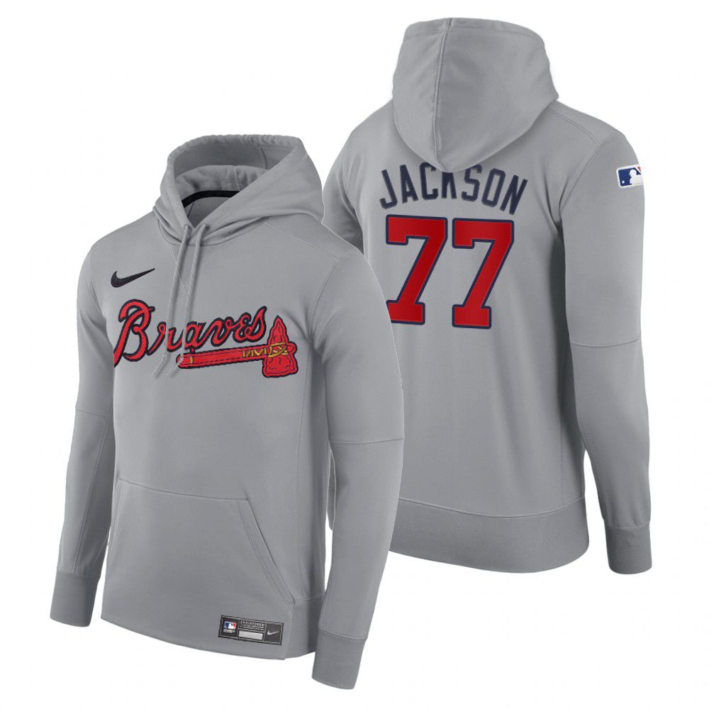 Men Atlanta Braves #77 Jackson gray road hoodie 2021 MLB Nike Jerseys